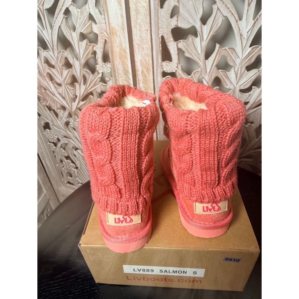 Liv Boots Kids Salmon Pink Cable Knit Shearling Lined Winter Boots LV889 Size S - Picture 5 of 10